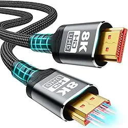 Cabo HDMI para HDMI 8K HDMI de Alta Velocidade Certificado 4K @240Hz, 8K @60Hz 48 Gbps, Revestimento de Alumínio Nylon Trançado Áudio e Vídeo Computador Televisão PS5 1,5 Metros - Premium