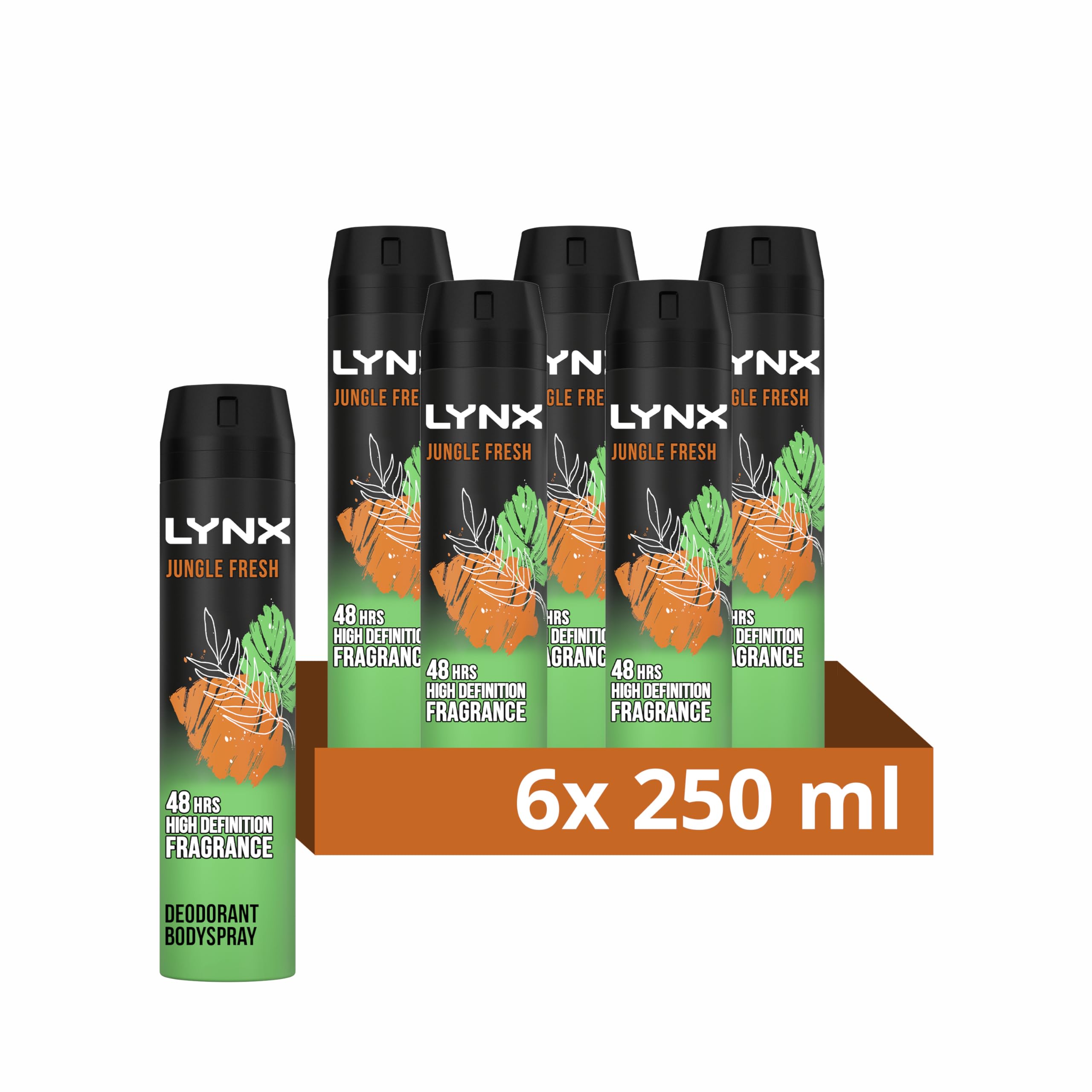 Lynx Jungle Fresh Aerosol Body Spray deodorant with a palm leaves & amber scent 48 hours of odour-busting zinc tech 6x 250 ml