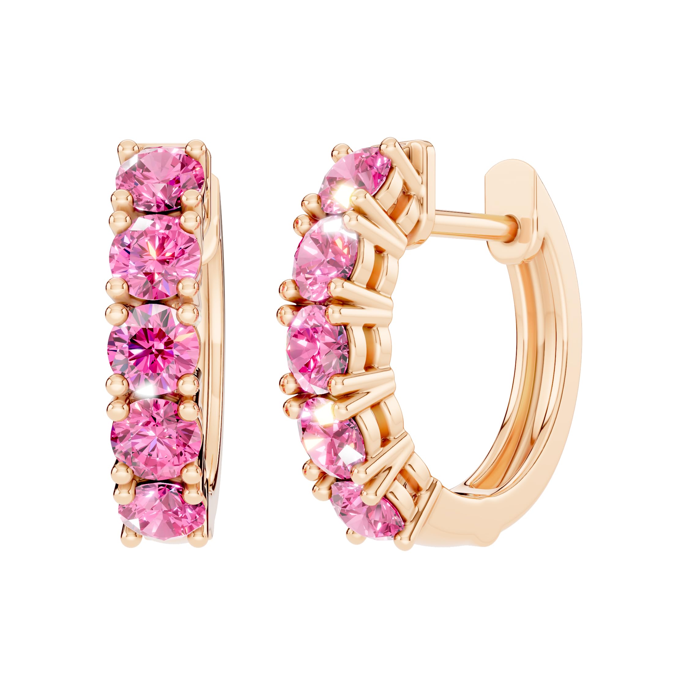 Dazzlingrock Collection Round Lab Created Gemstone Five Stone Hinged Post Hoop Earrings for Women in Real Solid Gold