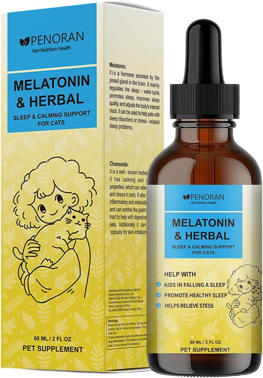 Cat Estrus & Heat Relief Drops, Calming Sleep, Natural Herbal + Melatonin