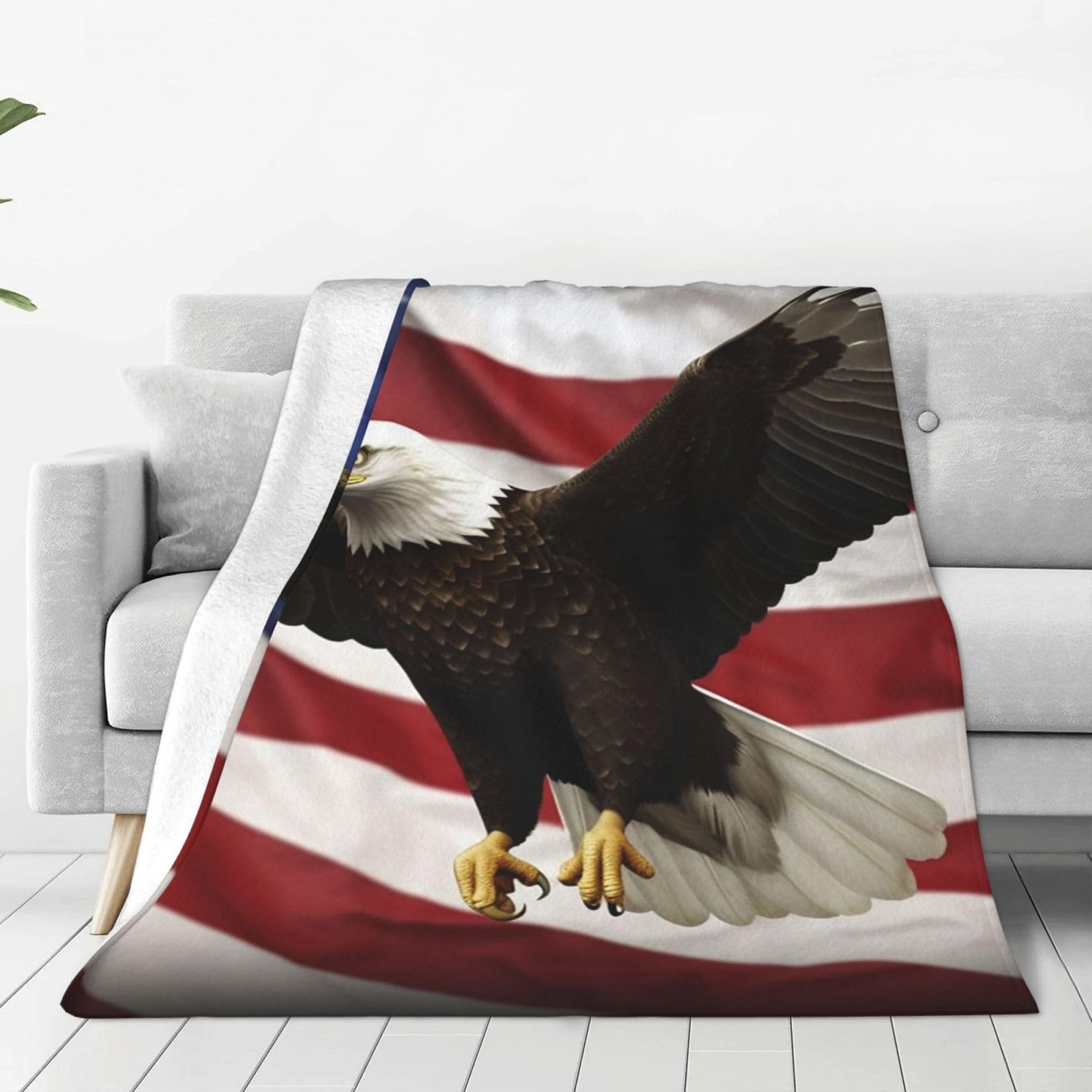 KLOPH American Flag Fly Eagle Throw Blanket 40"x30" Flannel Fluffy Warm Blanket for Couch, Reversible Plush Blankets for Bed, Comfy Fuzzy Blanket for Sofa, Plush Lightweight-Blankets for All Season