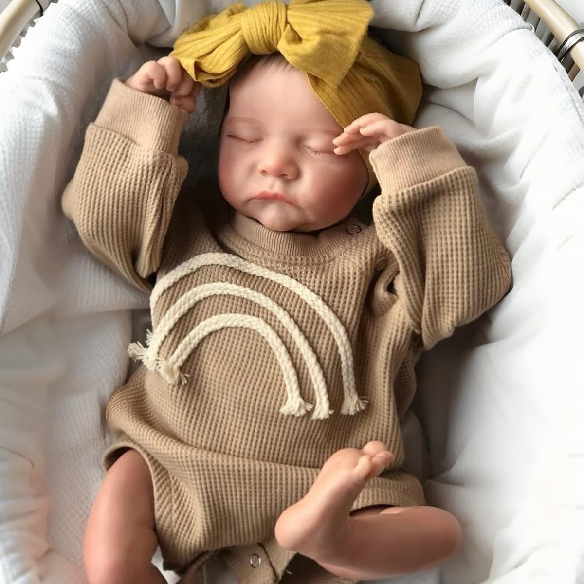 Pinky Reborn 19" Lifelike Sleeping Newborn Doll, Soft Silicone Handmade Toy for Kids Birthday