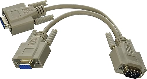 CableWholesale Cable divisor VGA Y, un HD15 VGA a dos conectores hembra HD15 VGA en el monitor Y, cable divisor VGA blindado único 28 AWG, beige, 8