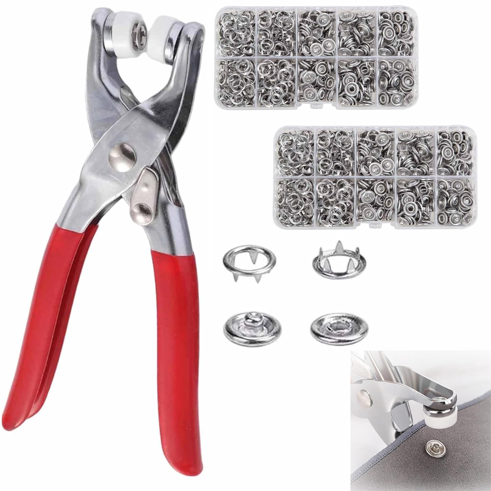 Kit de costura con 100 botones de metal y herramienta de alicates manuales, juego de botones a presión de 9,5 mm para manualidades, proyectos de costura y ropa, fácil de usar