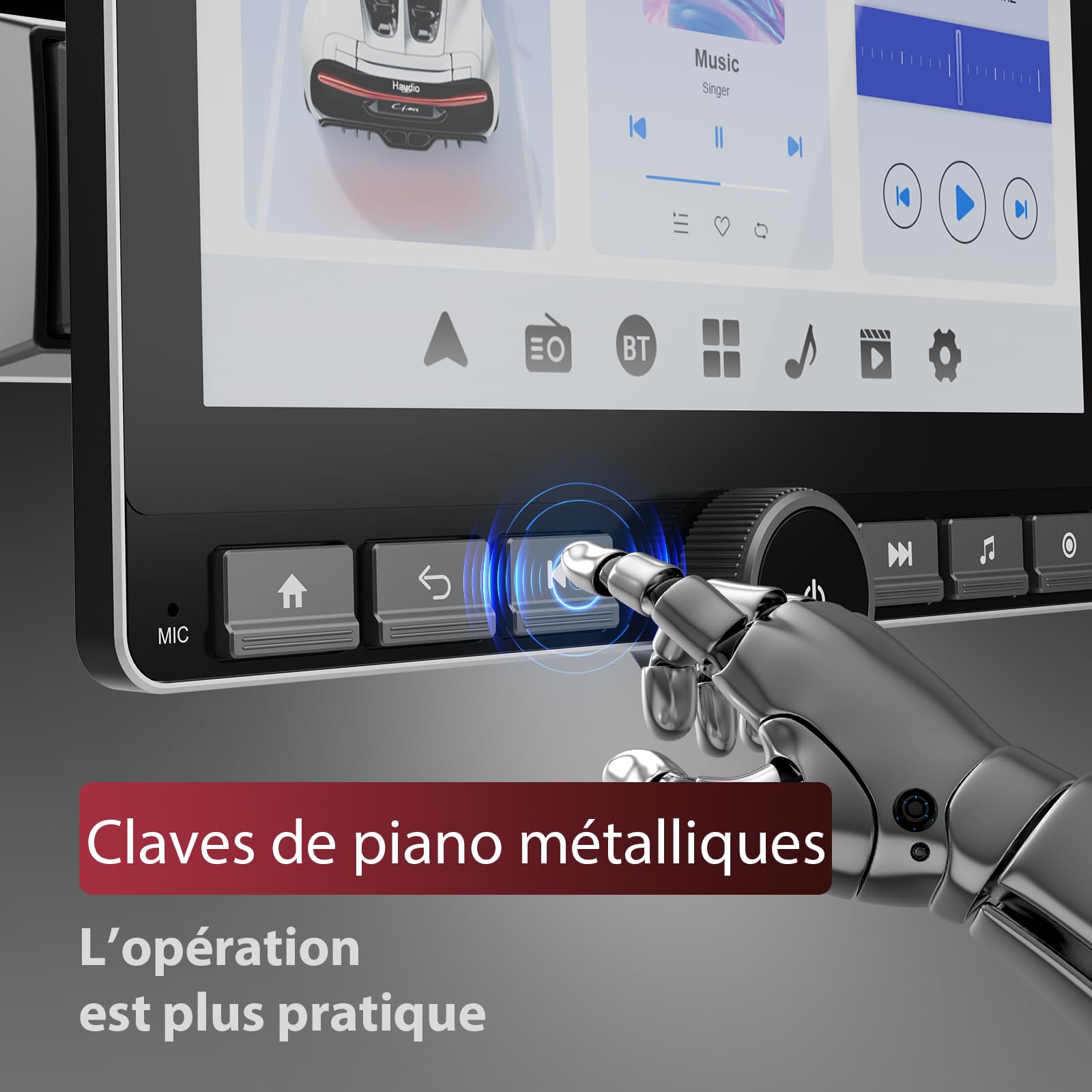 Haudio 360° Rotatif Autoradio, 1 Din DSP Car Stereo, Écran IPS 10,1" avec Carplay sans Fil et Android Auto, Car Play avec Caméra Arrière, Mirror Link, Commande Vocale AM/FM/RDS avec Bouton 2+64G
