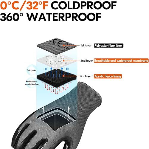 Miniatura 2 de Vgo... 13 pares de guantes de clima frío, guantes cálidos de invierno, almacenamiento en frío o uso en congelador, revestimiento de nitrilo (NT2110F)