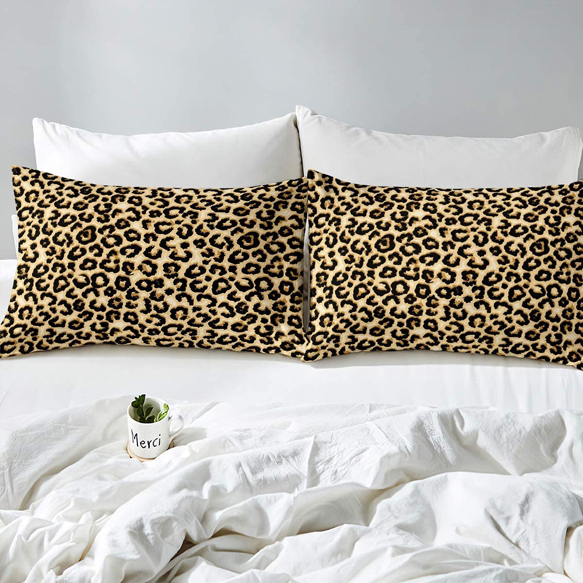 Set Copripiumino Leopardato 3 Pezzi - Piumino Singolo 173x218 Cm + 2 Federe - Biancheria Letto Microfibra Per Ragazzi E Ragazze