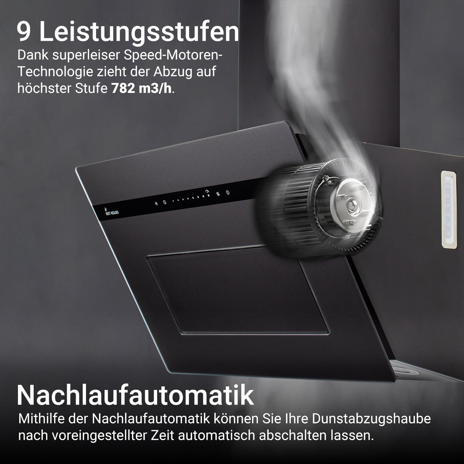 KKT KOLBE Okap kuchenny PLOOM8005S, 80 cm bez głowicy czarny | 782 m³/h, powietrze wylotowe i obiegowe, szkło matowe, obsługa SensorTouch, oświetlenie LED RGBW, aplikacja Smart WiFi, Wi-Fi