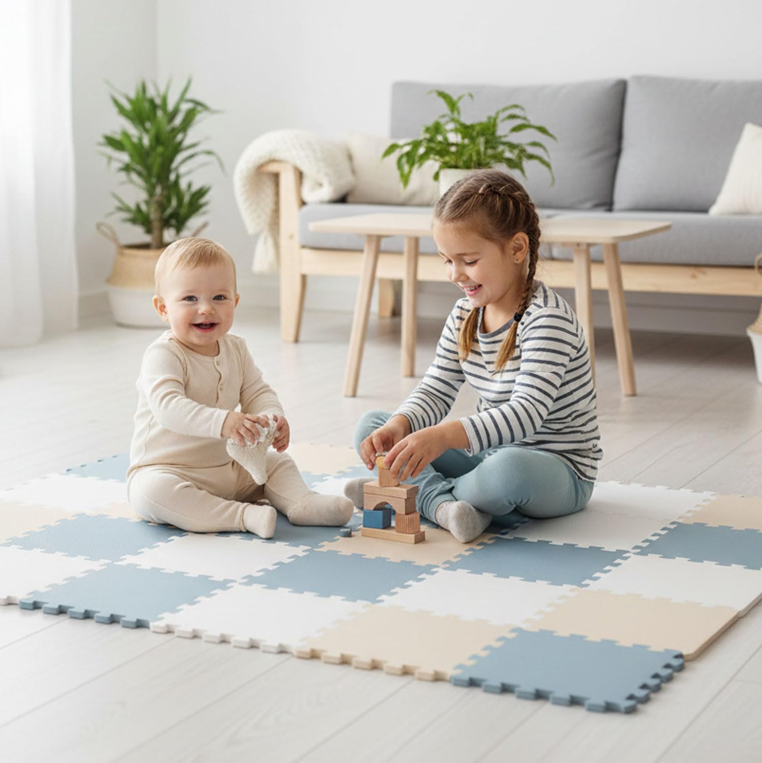 LittleTom 27 Pièces Tapis de Sol Bébé dès Le Premier Mois - 30x30 cm Dalles en Mousse EVA - Surface de Jeu Douce pour l'Éveil - Carrés Puzzle Antidérapants - Revêtement pour la Chambre des Petits