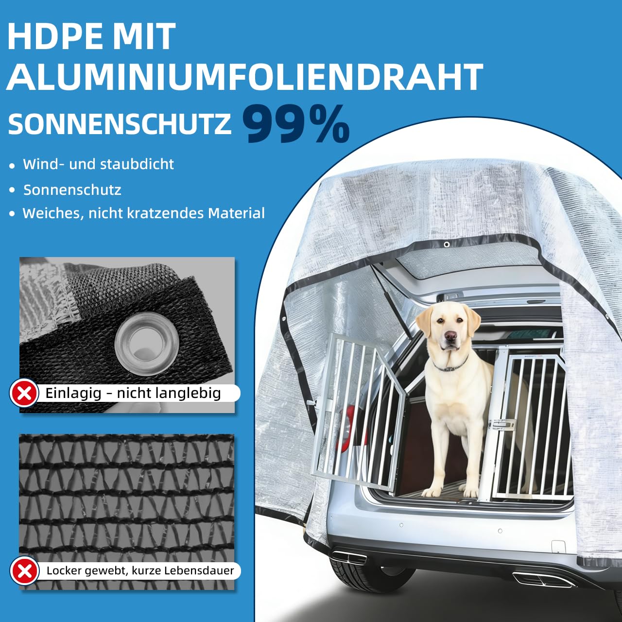 Sonnenschutznetz für Auto und Haustier, wärmeisolierendes Aluminiumfoliennetz,Sonnenschutznetz für Volkswagen T-ROC, Volkswagen Tiguan, Toyota Yaris Cross, BMW X1/iX1 SUVs.(4 * 3m)