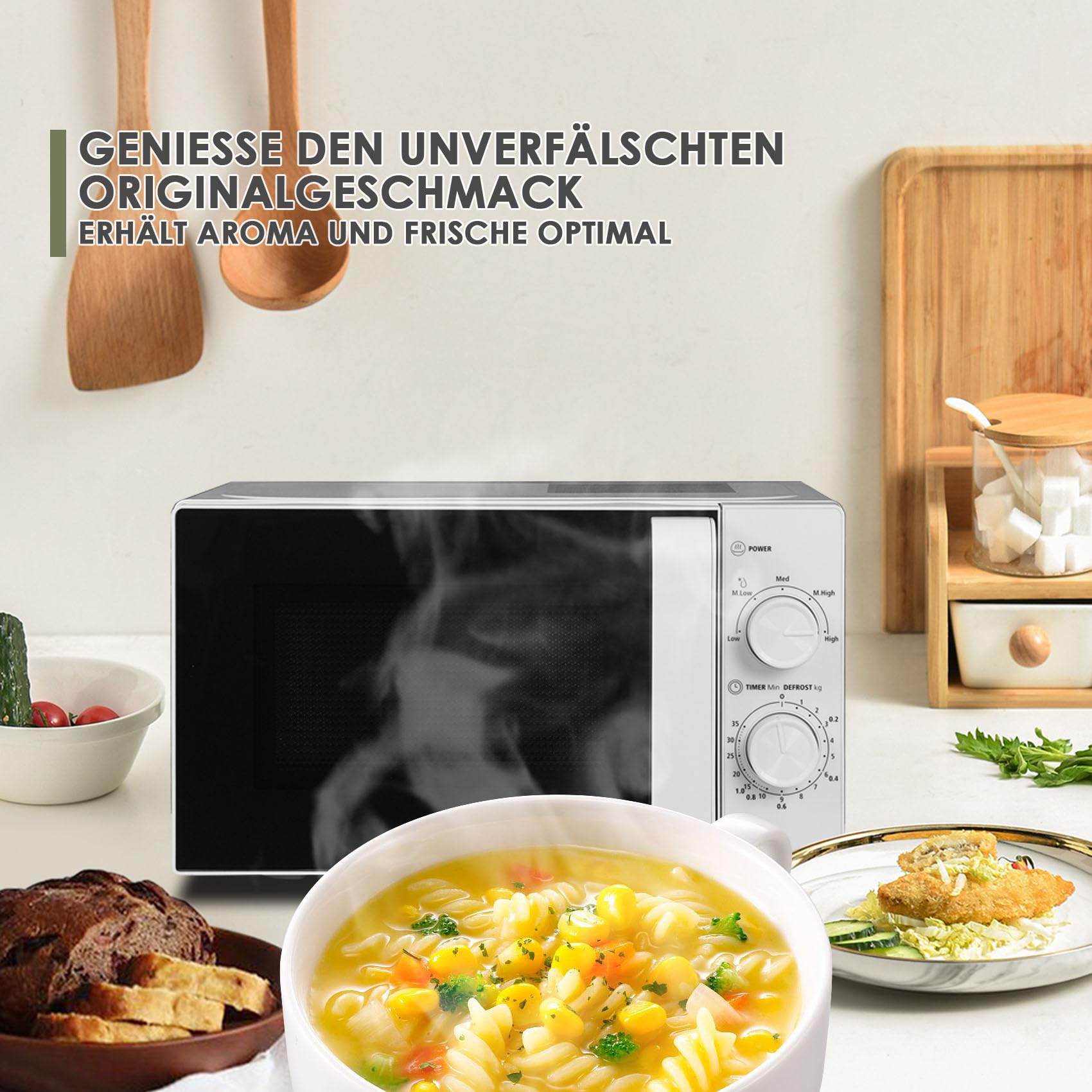 Techomey Solo Mikrowelle 20L 700W mit Drehteller 5 Leistungsstufen Schwarz