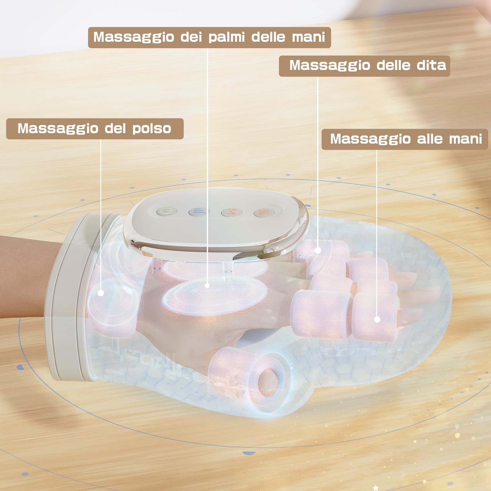 Massaggiatore Elettrico per Mani Prisag, 3 Modalità e 5 Livelli di Intensità, Funzioni di Riscaldamento e Compressione ad Aria, Adatto per Alleviare l'affaticamento Delle Mani, Regalo Donne