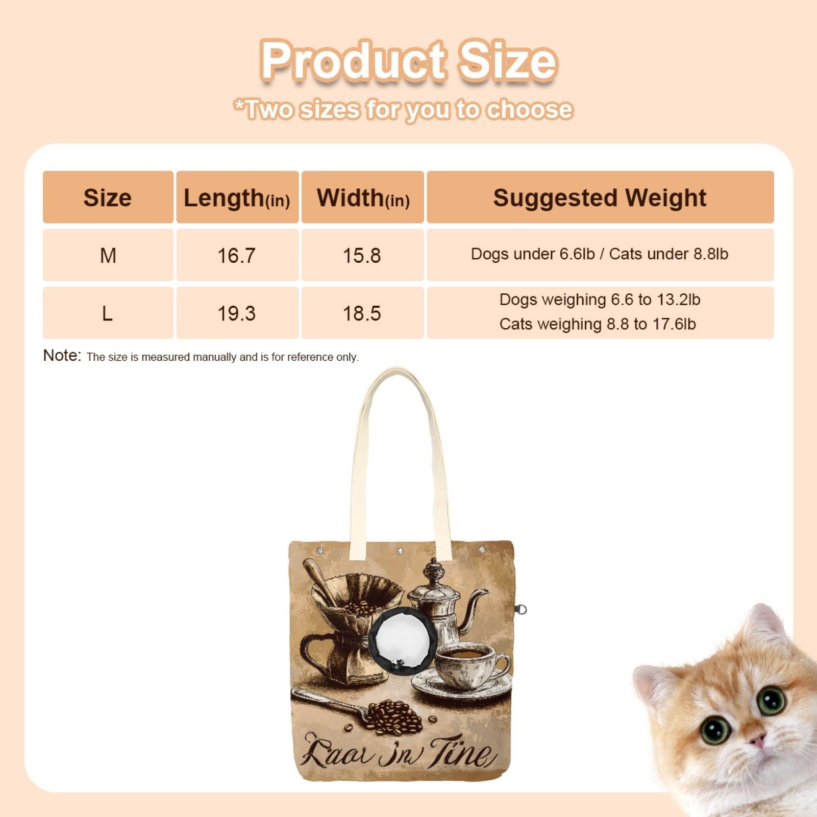 Pet Canvas Shoulder Bag Soft-Sided,Dog Purse Carrier for Small Dogs and Cats, Portable Pet Handbag with Adjustable Hole, Pet Washable Travel Tote Bag,Coffee Time Pattern 16.7''x15.8''