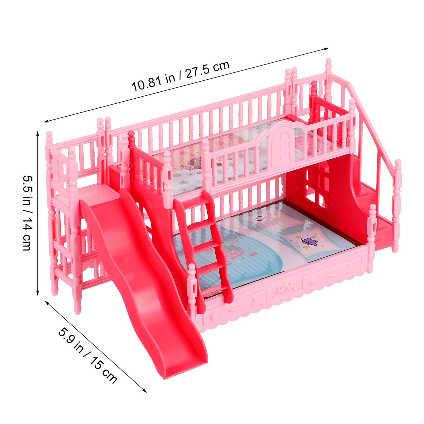 NUOBESTY Miniature Doll Bunk Bed with Slide, Pink ABS, 27.5 x 15 x 14 cm, Pretend Play Doll House Furniture for Girls - Image 2