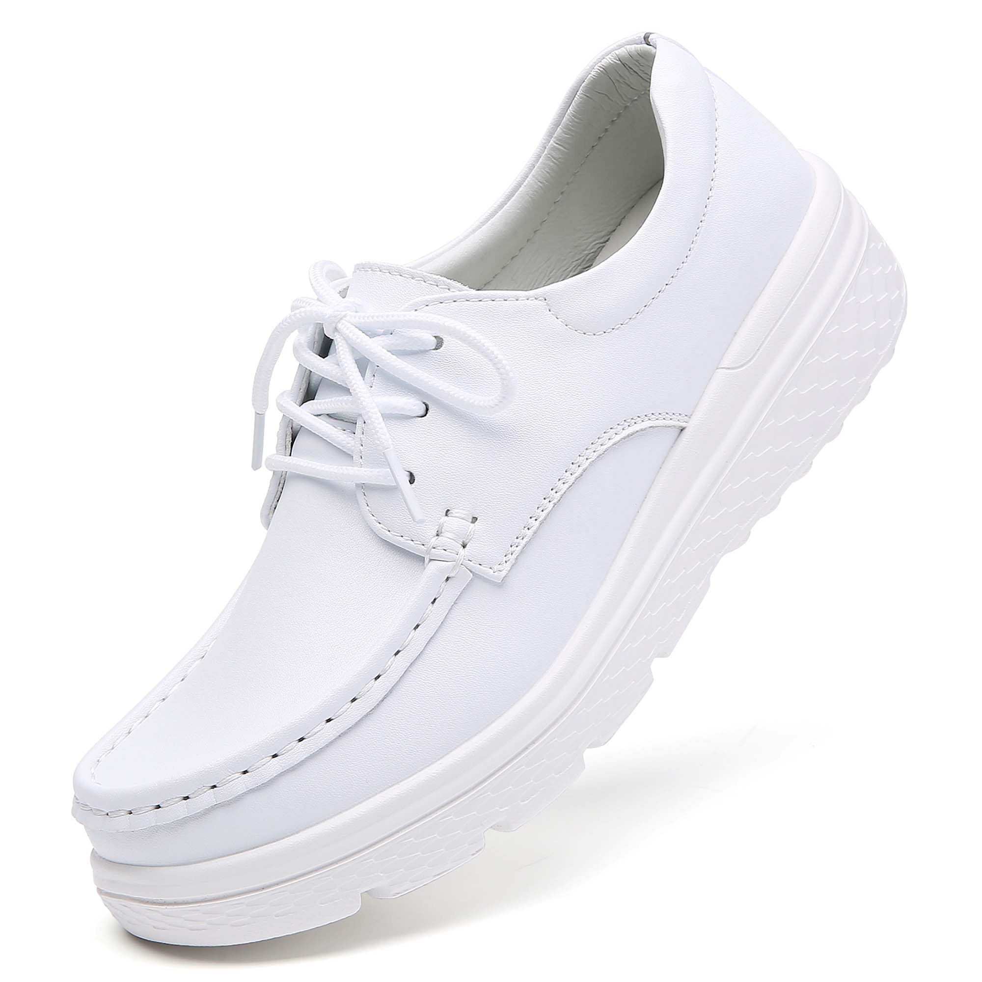 RIDAEXNurse Shoes for Women Comfortable Nursing Work Shoes Walking Slip On Uniform Leather Loafers for Women