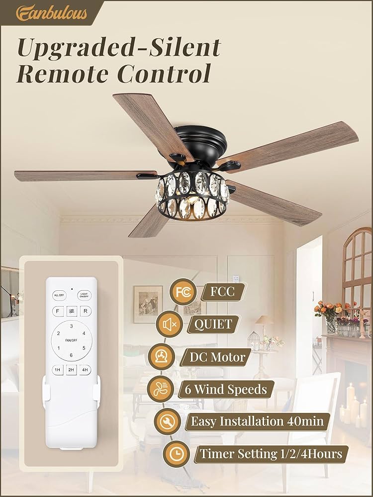 56 Inch Chandelier Ceiling Fans with Lights and Remote
