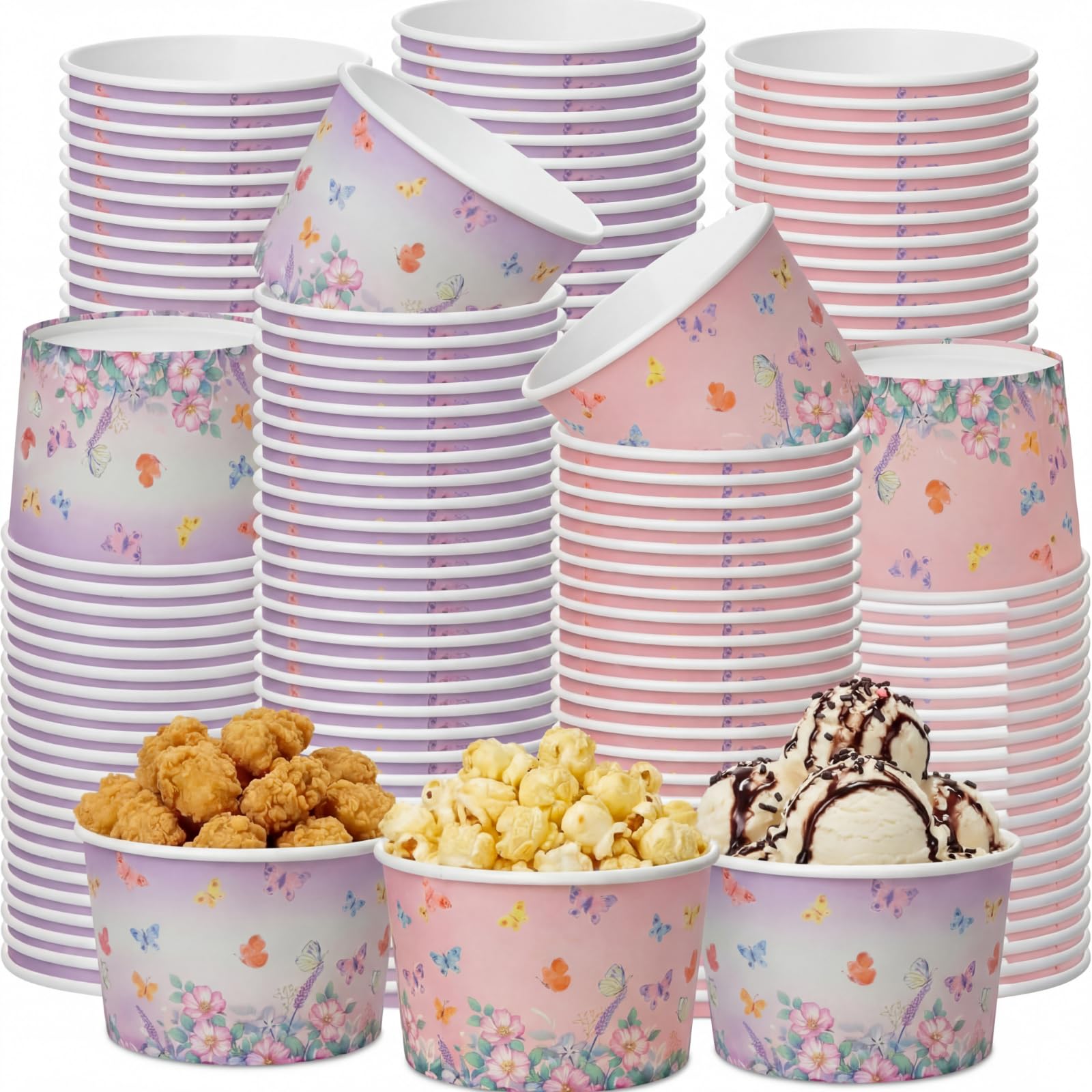 CHENGU 60 Pcs Butterfly Snack Cups 9 oz Disposable Butterfly Ice Cream Paper Bowls Decorative Dessert Treat Bowls for Yogurt Soup Hot or Cold Food