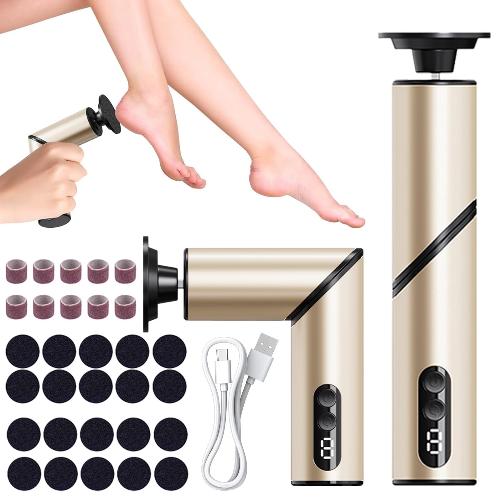 Eliminador de callos eléctrico, 2 en 1, plegable, pantalla LED y 9 velocidades ajustables, tecnología de sensor de callos para pieles muertas duras y agrietadas