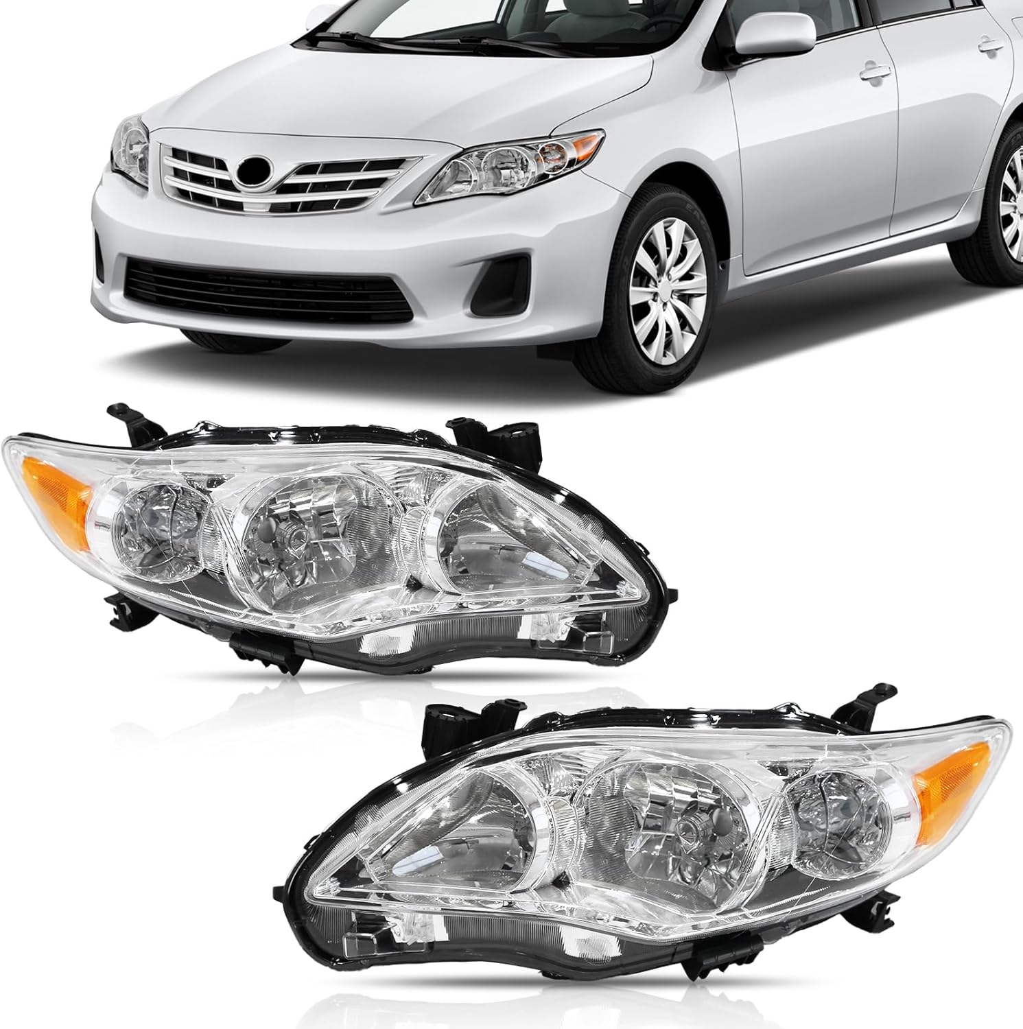 YLT AUTO Headlights Replacement Kit for 2011-2013 Toyota Corolla, Black Housing Headlight Headlamps Clear Lens Fit for 2011 2012 2013 Toyota Corolla S Le Ce Xle Xrs(Passenger&Driver Side)
