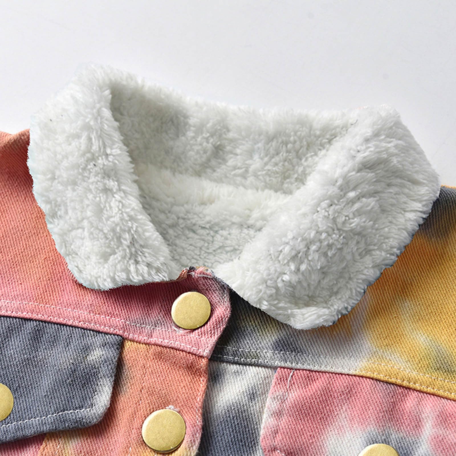 Chaqueta cortavientos de denim polar para niños, estampado tie-dye, forro de felpa, bolsillos y cremallera, moderna y divertida, ideal para el frío, unisex infantil.