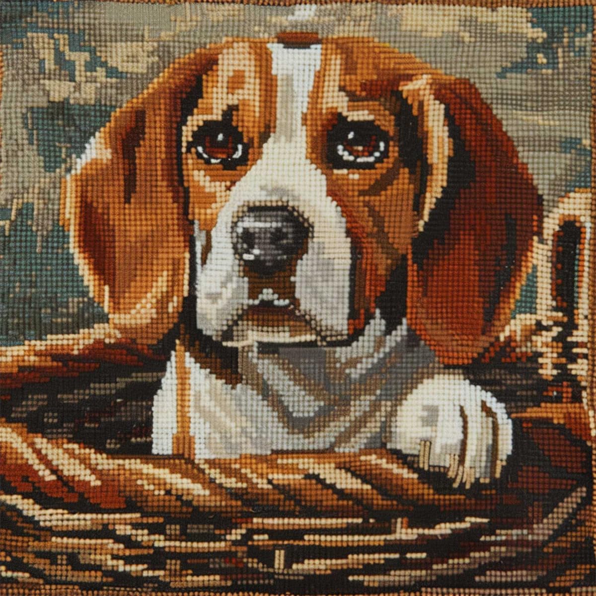 ORLUMY Beagle Animal Latch Hook Kits Dog in Flower Basket Latch Hook Pillow Case Embroidery Kits,DIY Carpet Needlework Latch Hook Cushion Cover Kits 43x43cm