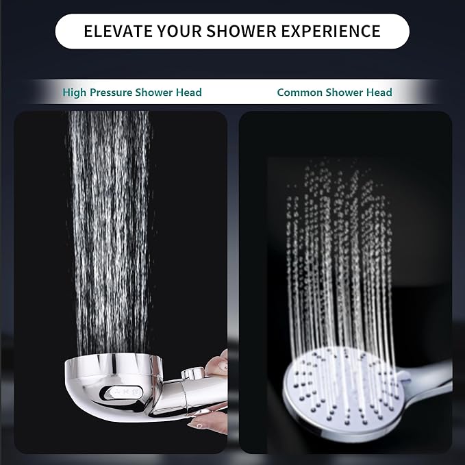 Regadera de Mano Alta Presión con Botón ON/OFF, 3 Modos, Soporte y Manguera miniatura 5