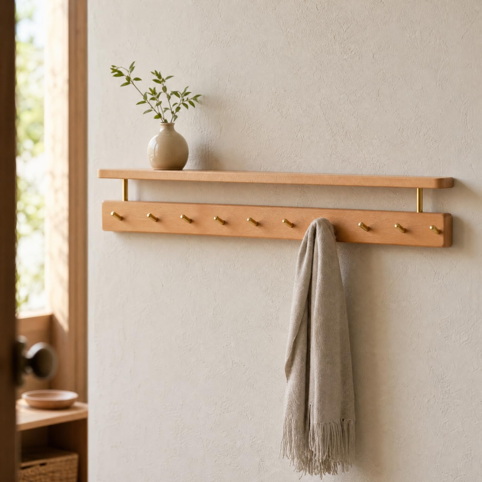 KESOTO Organiteur D'entrée En Bois Hêtre Robuste Porte-Manteau Mural En Bois Épuré Patère Murale pr Intérieur Moderne