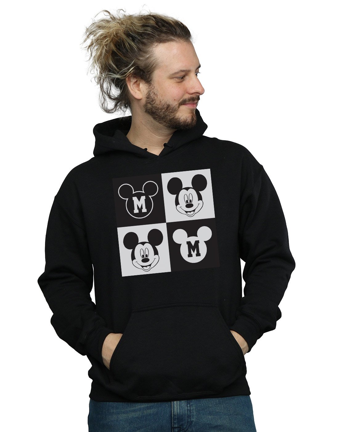Absolute Cult Men's Black Disney Mickey Mouse Smiling Squares Hoodie XX-Large