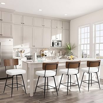 Bekrvio Swivel Counter Height Bar Stools Set Of 3, Faux Leather Kitchen Stools