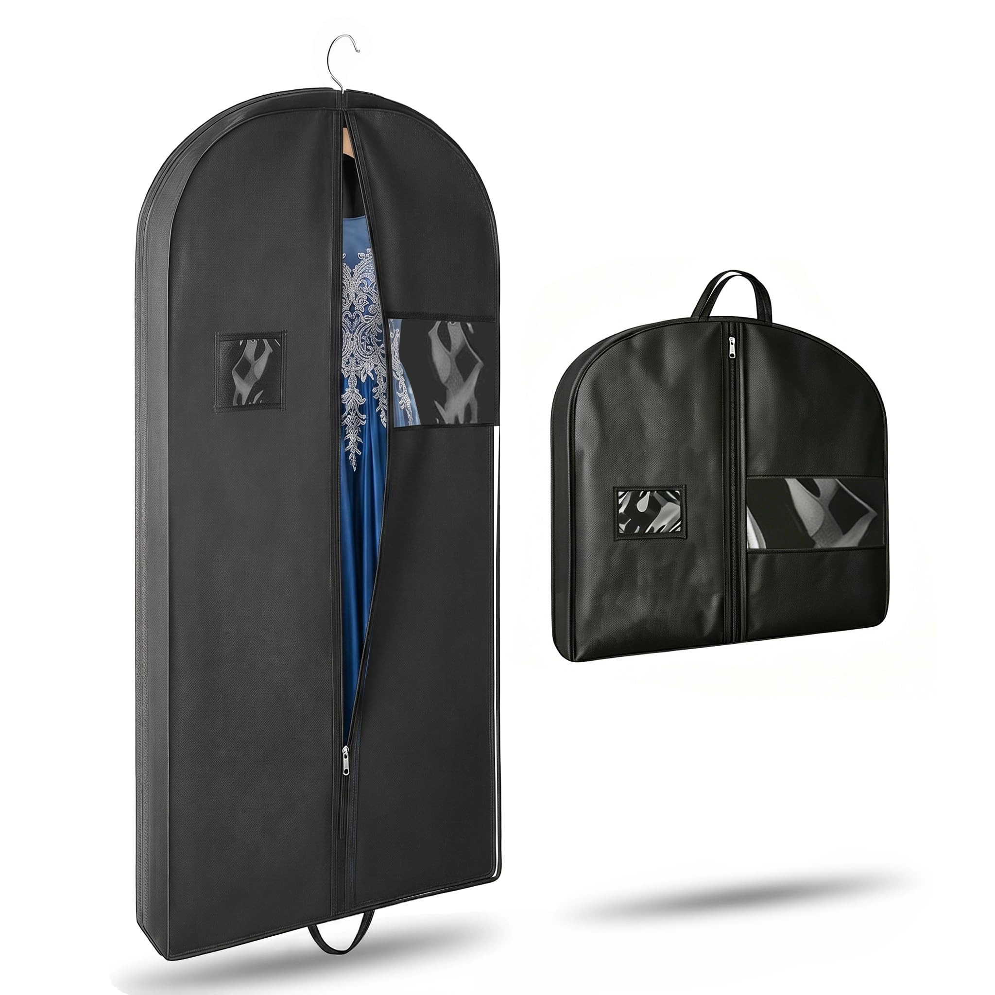 Garment Bag Long 152 cm - Extra Long Dress Cover for Evening Dresses, Wedding Dresses & Coats - Foldable Suit Bag for Travel & Storage - Breathable Garment Protector Cover, Black