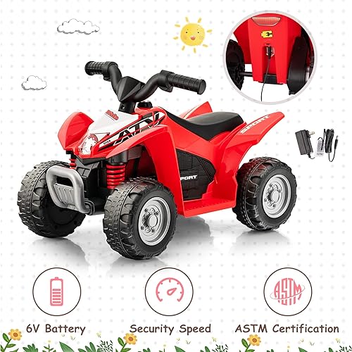 Vista 18 de OLAKIDS ATV para niños, vehículo eléctrico de 6 V para niños pequeños, auto motorizado de juguete de 4 ruedas para niños y niñas con luces LED, Coral