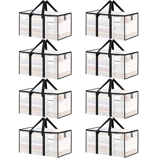 8 Pack Extra Large Heavy Duty Moving Bags, Clear Storage Bins with Lids, Reinforced Handles & Heavy-Duty Zippers Moving Boxes Storage Bags Totes for Clothes Packing, Dorms, College Supplies, Clear