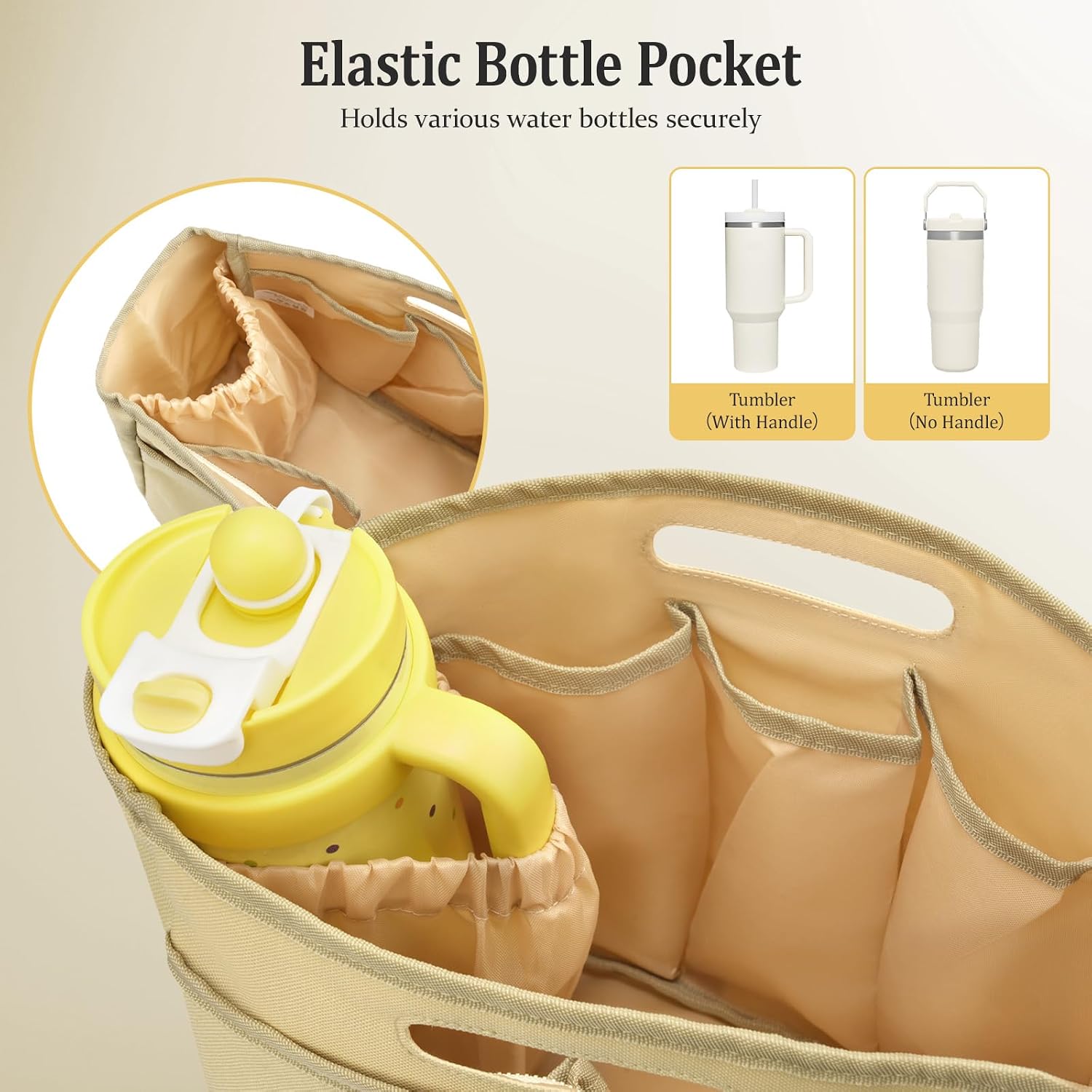 Dadanism Purse Organizer Insert for Longchamp Le Pliage, Handbag Tote Organizer Insert with Multi-pocket, Zipper Pocket, Handle, Tote Shaper with Cup Holder & Keychain, Beige