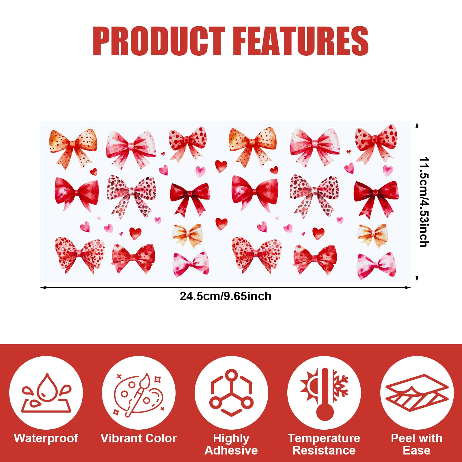 UV DTF Cup Wrap for 16 OZ,10 Sheets Coquettte Bows UV DTF Cup Wraps for Glass Water Bottle,Pink Bow Cute Cherry Love Uvdtf Transfer Stickers for DIY Coffee Mug Craft Decorations,Holiday Gift for Women