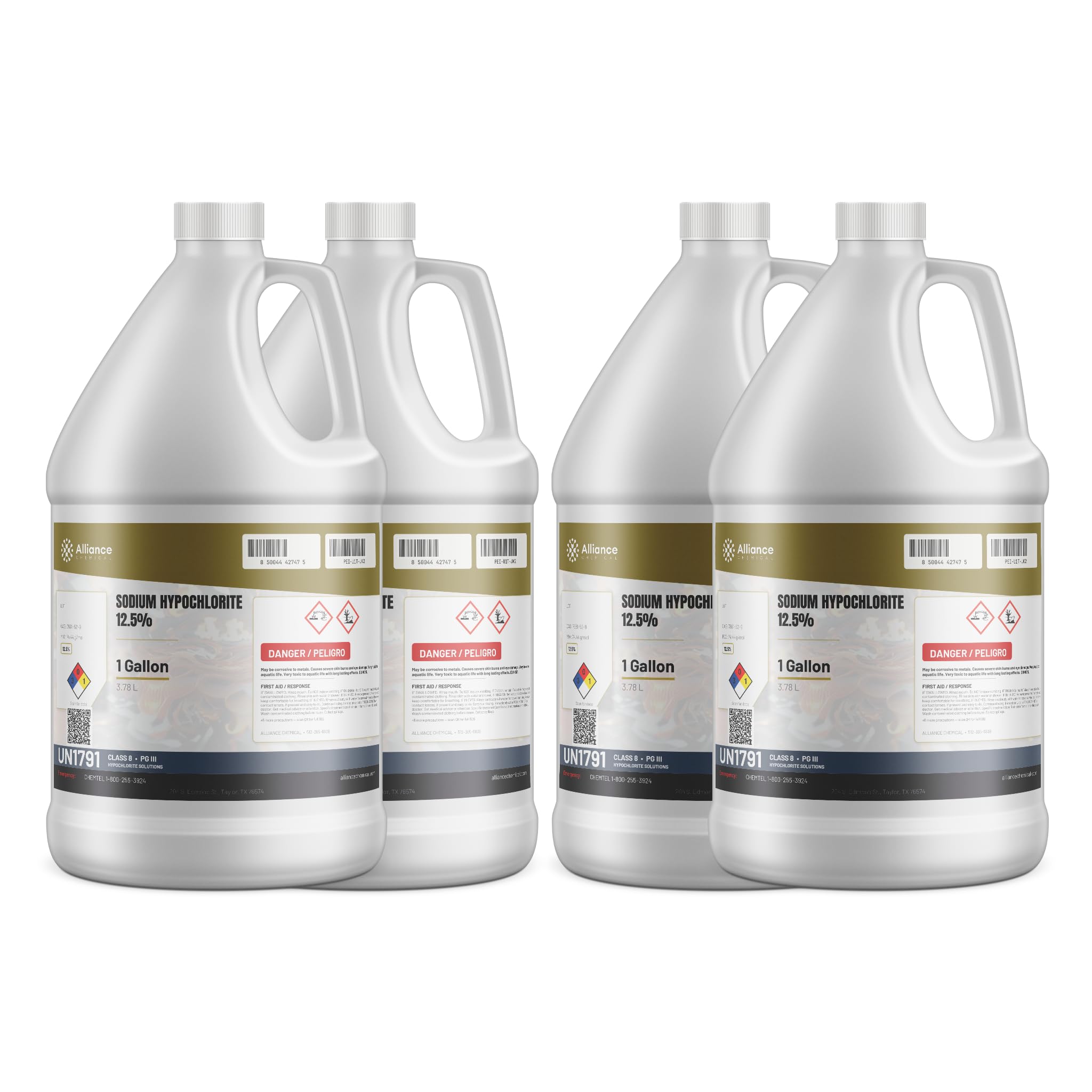 Alliance Chemical Sodium Hypochlorite 12.5% - 4 Gallon Case - Liquid Chlorine Concentrate for Water Treatment, Industrial Oxidation and Bleaching