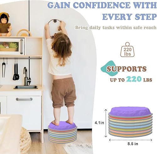 Miniatura 6 de Piedras para niños, 8 piedras de equilibrio para niños pequeños, juguetes sensoriales antideslizantes para carreras de obstáculos para interiores y