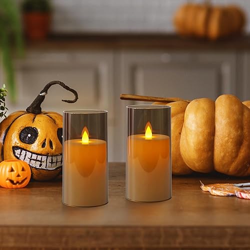 Miniatura 7 de crowm Velas parpadeantes sin llama que funcionan con pilas, velas LED de plástico acrílico gris con control remoto y temporizador, velas falsas