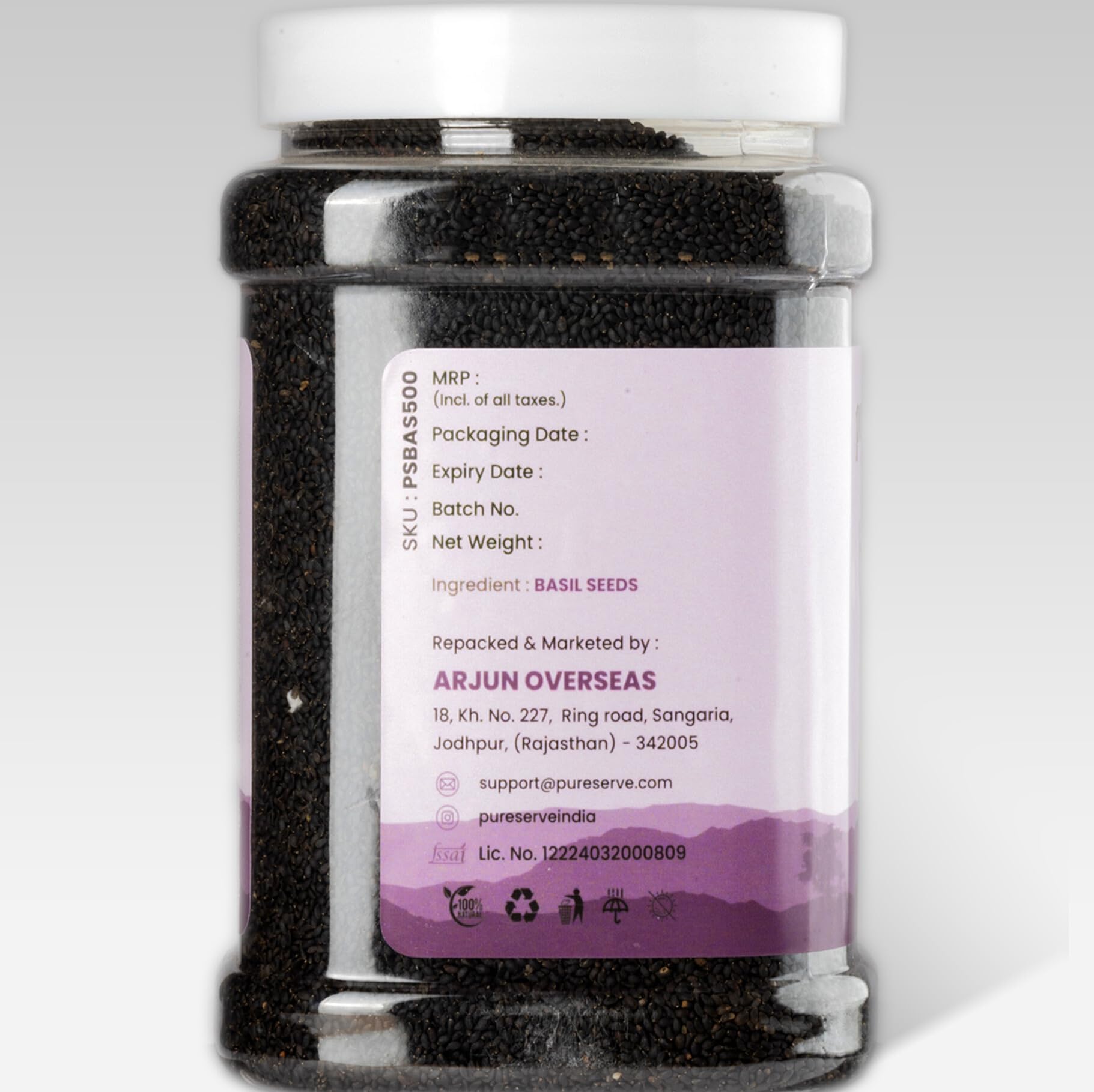 Pureserve Premium Basil Seeds 1Kg (500g x 2) | Organic Sabja Seeds Rich in Fiber, Omega 3 & Antioxidants | Natural Superfood for Weight Management, Digestion, Detox Drinks, Falooda, Smoothies & Daily Nutrition 1