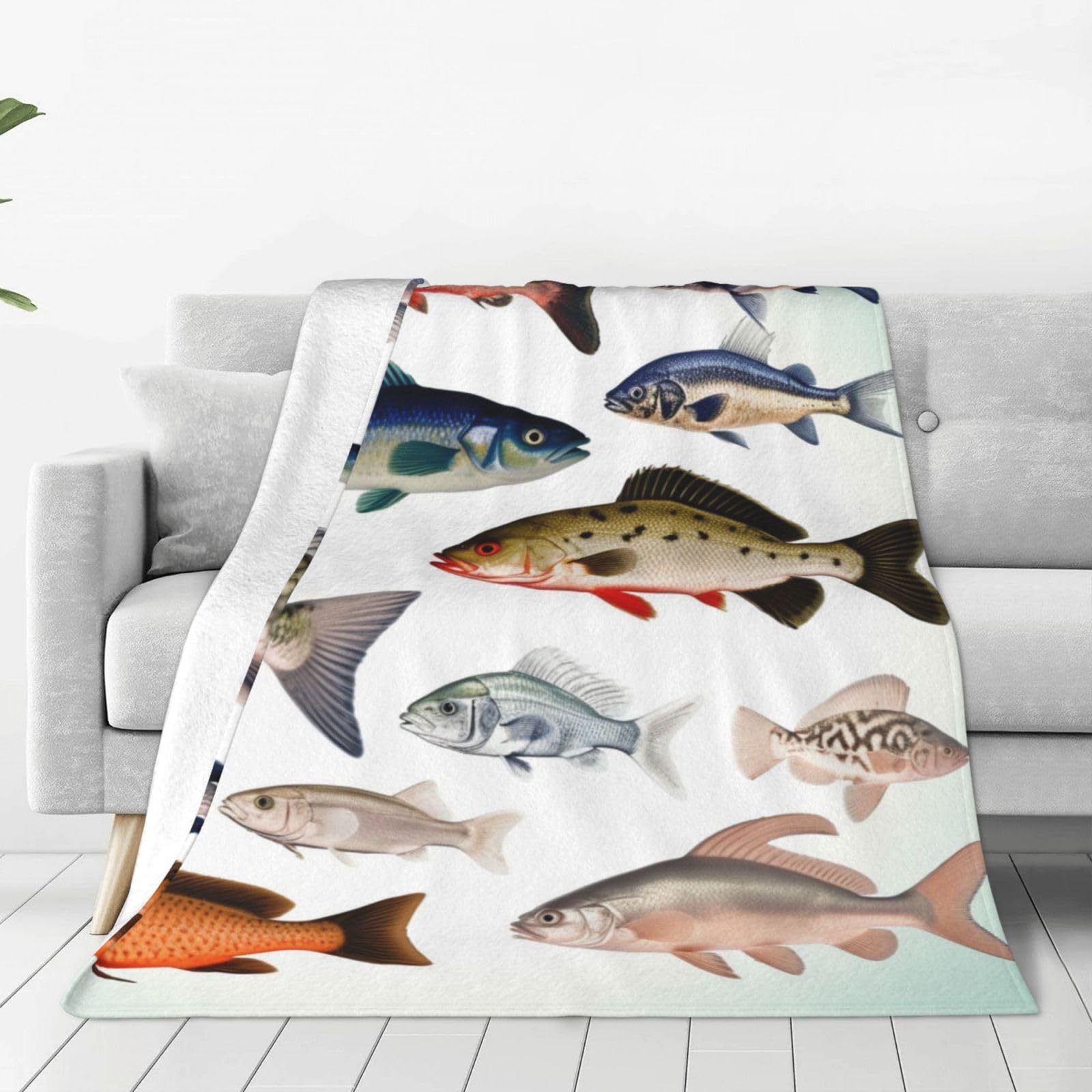 KLOPH Different Fish Throw Blanket 50"x40" Flannel Fluffy Warm Blanket for Couch, Reversible Plush Blankets for Bed, Comfy Fuzzy Blanket for Sofa, Plush Lightweight-Blankets for All Season