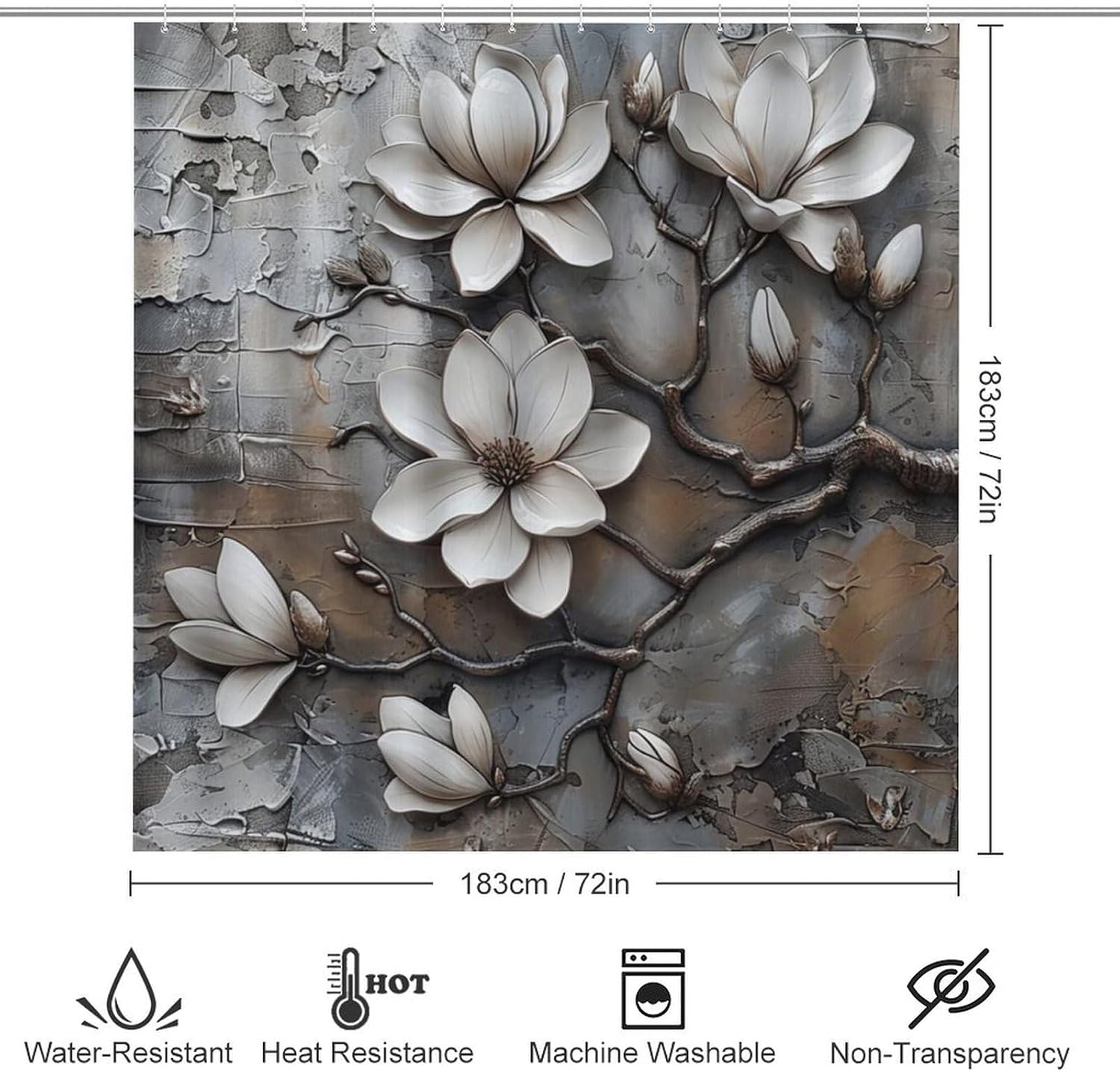4Pcs Flower Oil Painting Shower Curtain Set with Rugs, Toilet Lid Cover and Bath Mat, Abstract Art Magnolia Floral Plants Bathroom Curtains Decor Shower Curtains, 72" x 72"