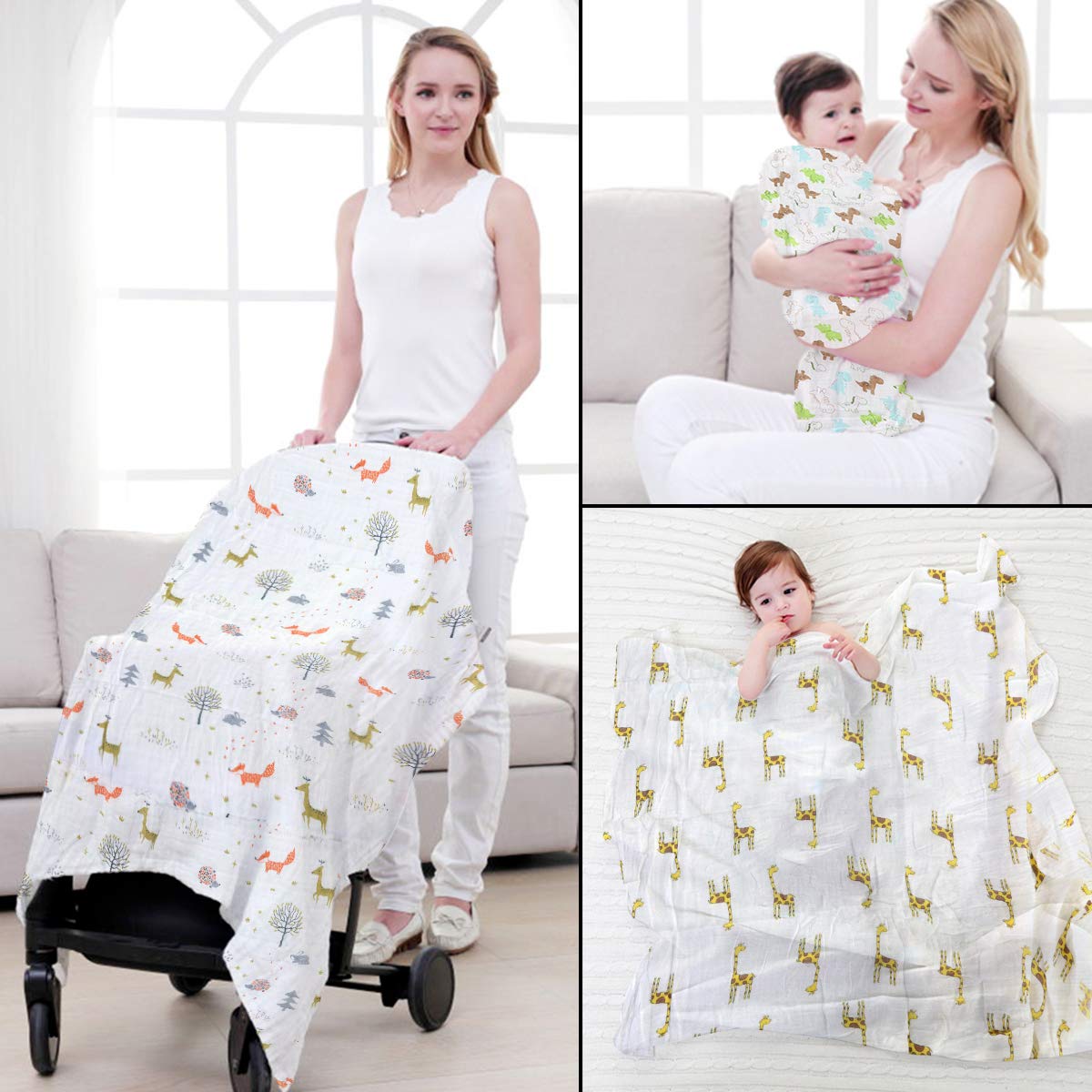 4 pz/Lotto Mussola Bambino Swaddle Coperte Neonato Ricezione Coperte Avvolgere per Ragazzi Ragazze 47 x 47 Pollici (#C)