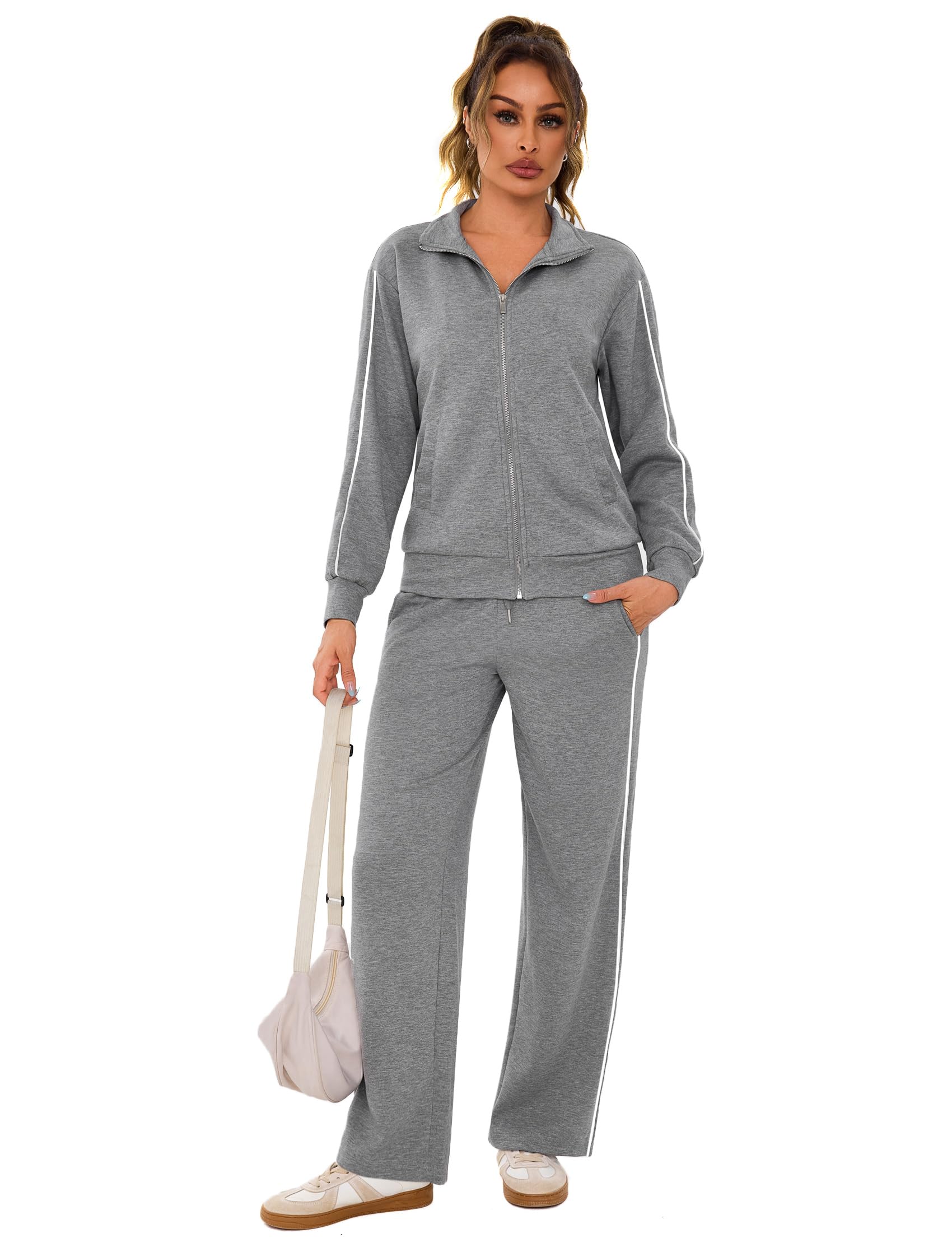 Terecey Tuta da Ginnastica Donna Casual Giacca Sportiva e Pantaloni Relax | Completo Due Pezzi, Movimento Naturale, Comfort Prolungato, Casa, Sport Leggero, Weekend