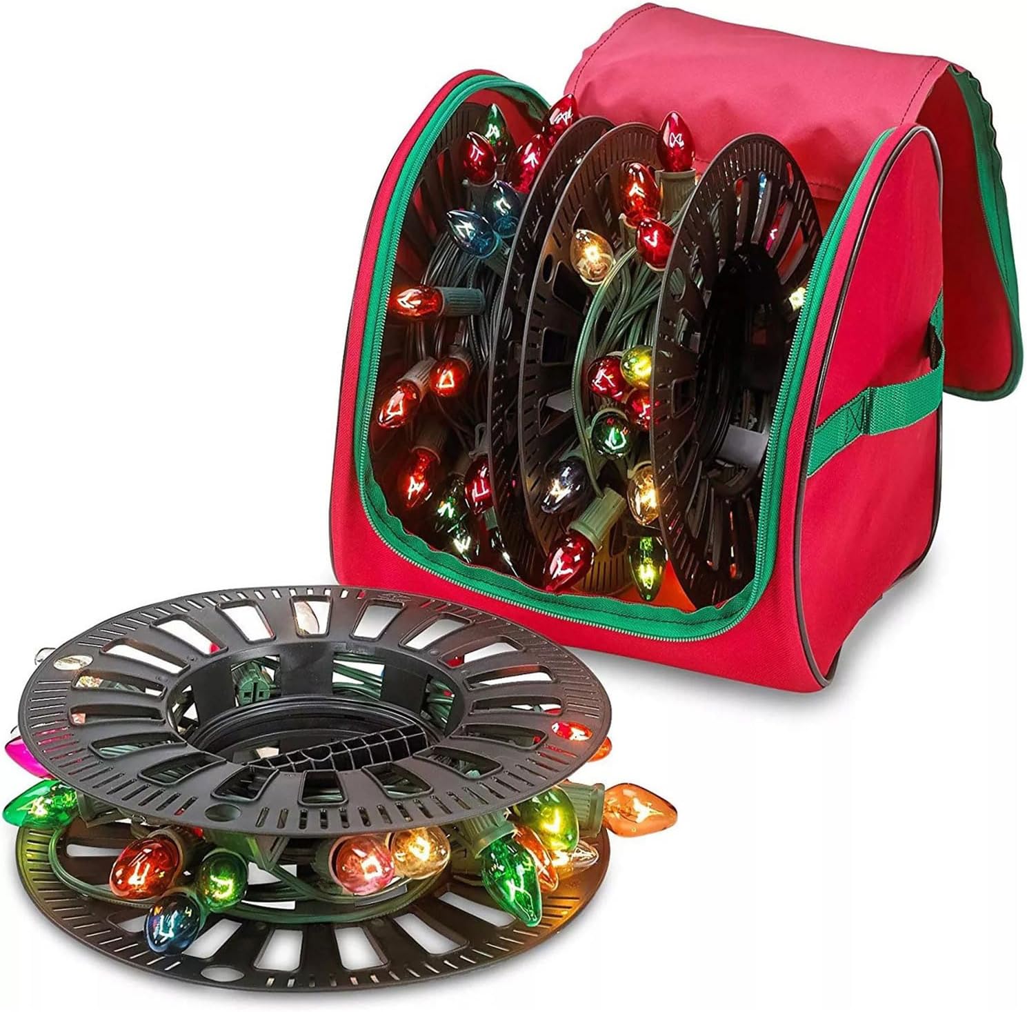 Large Capacity Christmas Light Storage Bag Permanent University Fabric with Multiple Compartments for Holiday Deck Organization Christmas Radiances Storage Bag