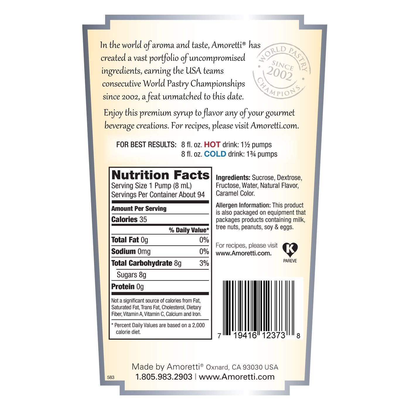 Amoretti Jarabe de Premium, Cola, onza 25,4