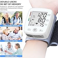 Vista 6 de Monitor de presión arterial ajustable para muñeca de presión arterial doble usuario x 99 lecturas monitor digital BP máquina recargable BP