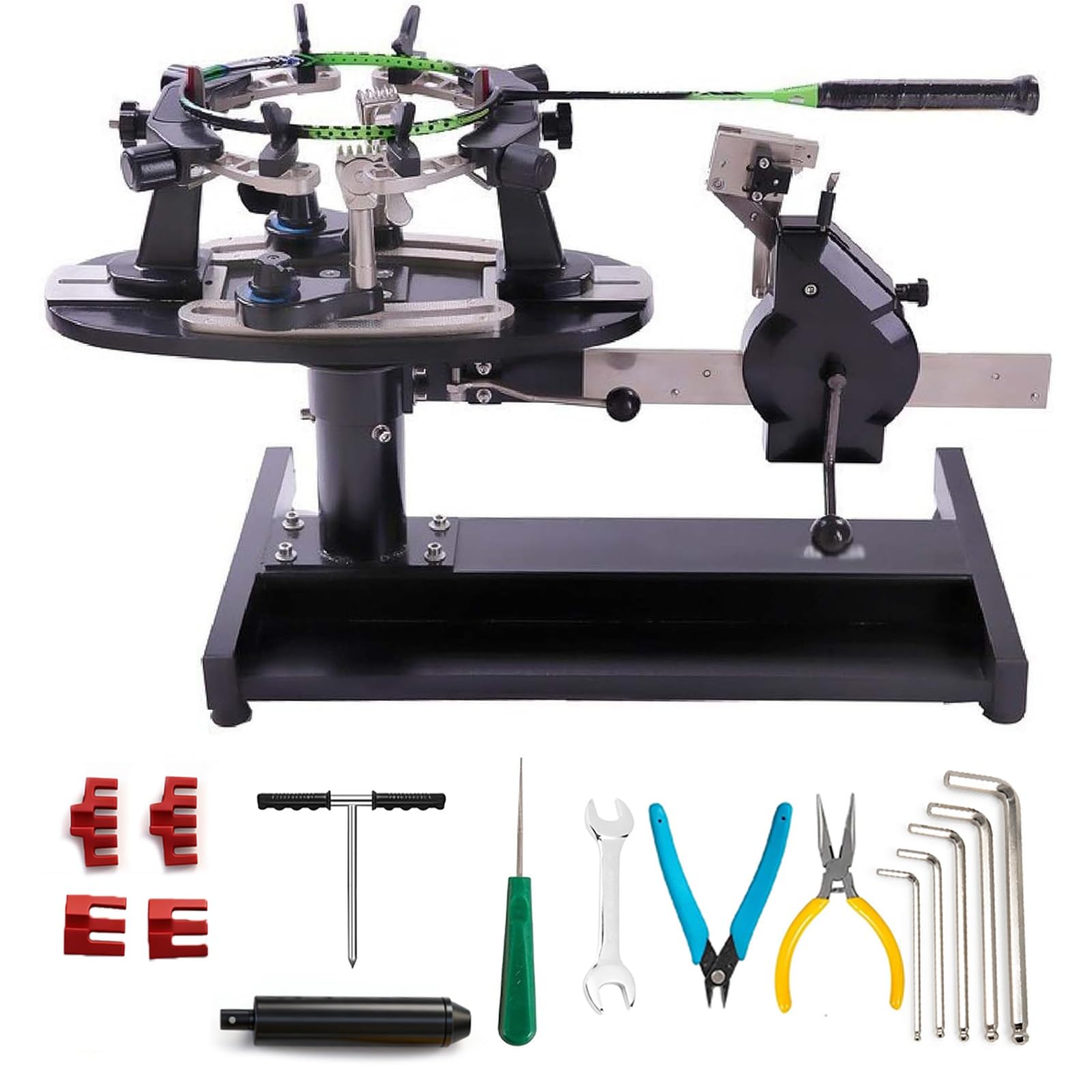 Incordatrice per racchette, velocità di trazione regolabile, doppia scala (Kg/Lb), strumento resistente per racchette da badminton e tennis