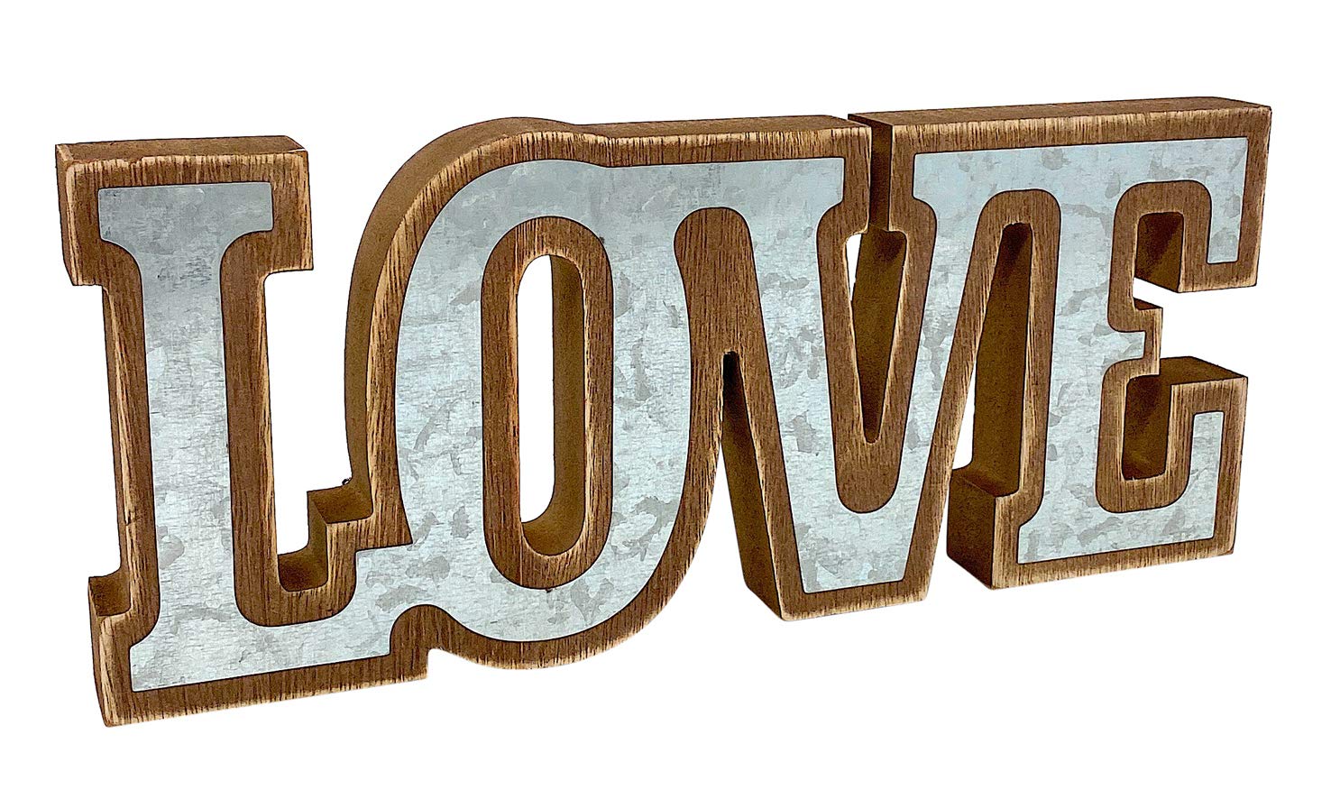 S.T.C.Home Decor Block Sign Wooden Metal Rustic Scrolled Freestanding Desk Shelf Room Art (Love), 20 x 9 inches