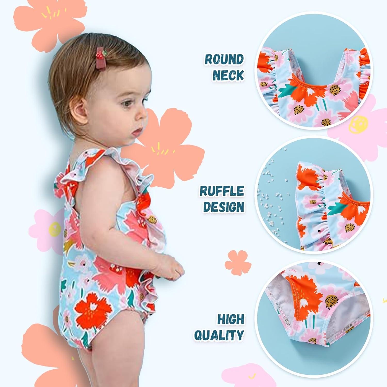 Newborn Baby Girl Ruffle Swimsuit Infant Toddler One Piece Floral Bikini Beach Bathing Swimwear Set - Image 4
