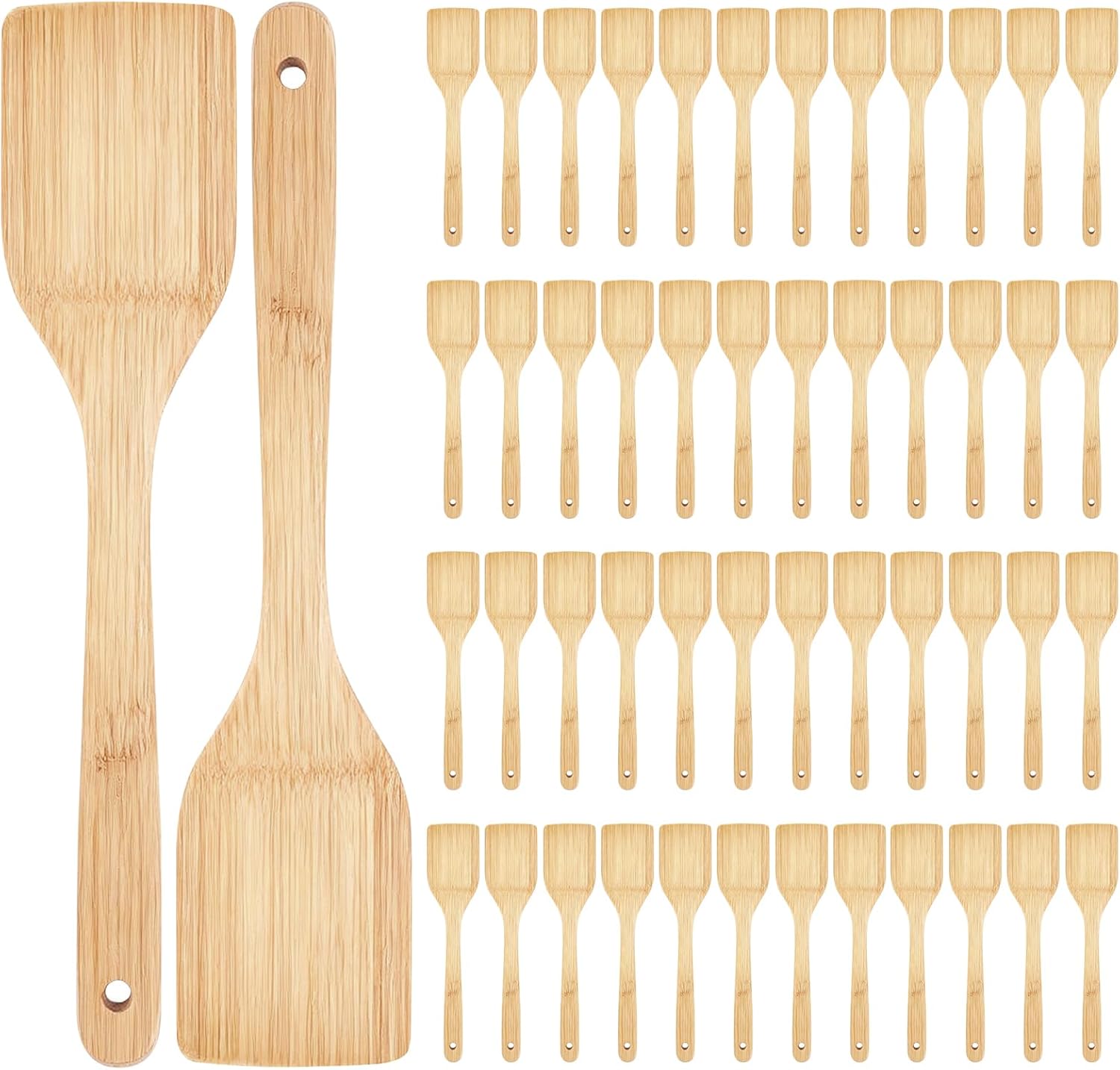 50 Pcs Wood Wooden Spatula Bulk, 11.8 Inch Kitchen Spatula Utensils, Long Handle, Rustic Look, Cooking Turner for Home, Restaurant