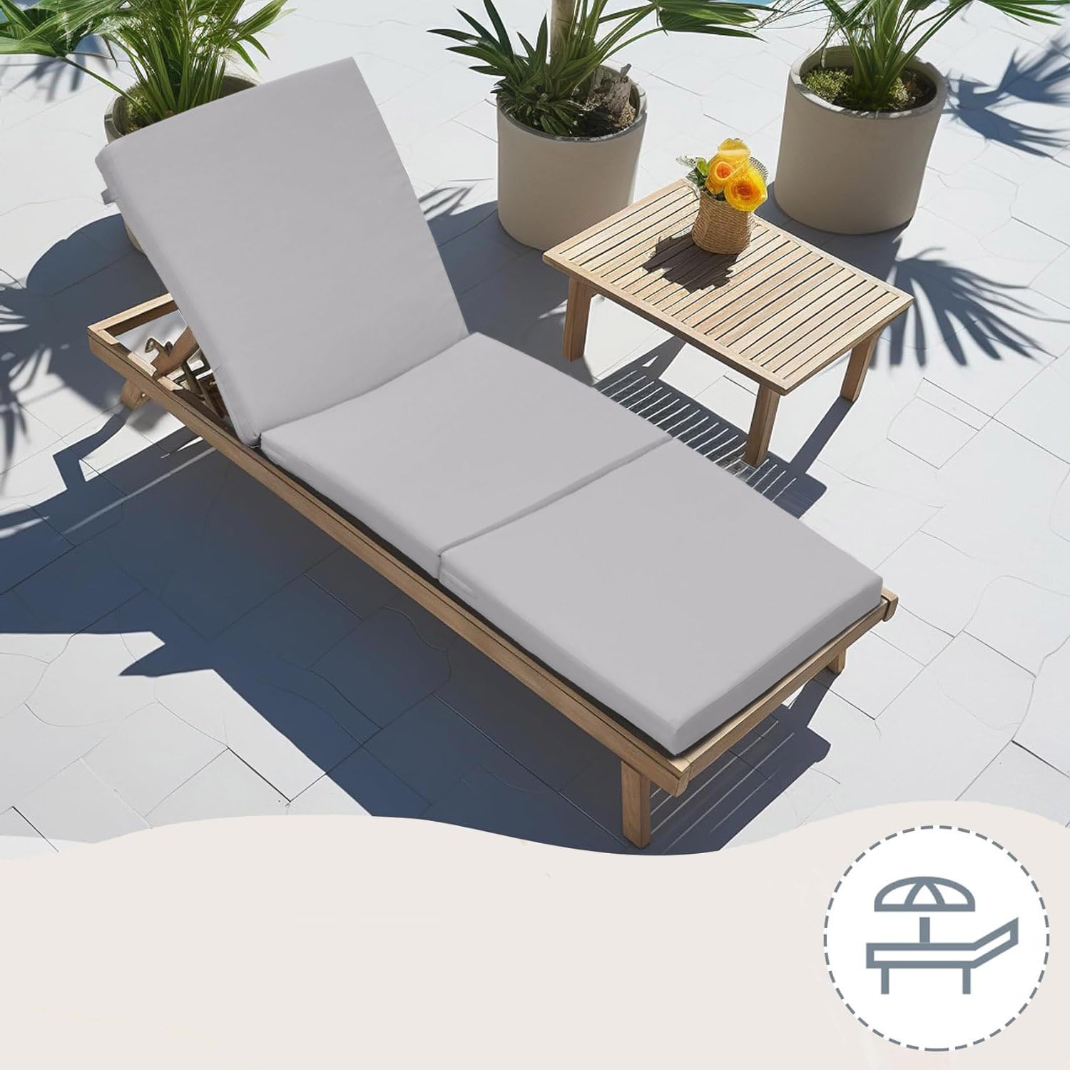 Ferocity Coussin pour Chaise Longue de Jardin 192x58x4 cm Pliable | Coussin pour Chaise Longue à roulettes résistant aux intempéries et Lavable avec Housse Amovible | Modèle Gris FONCÉ Graphite [145]